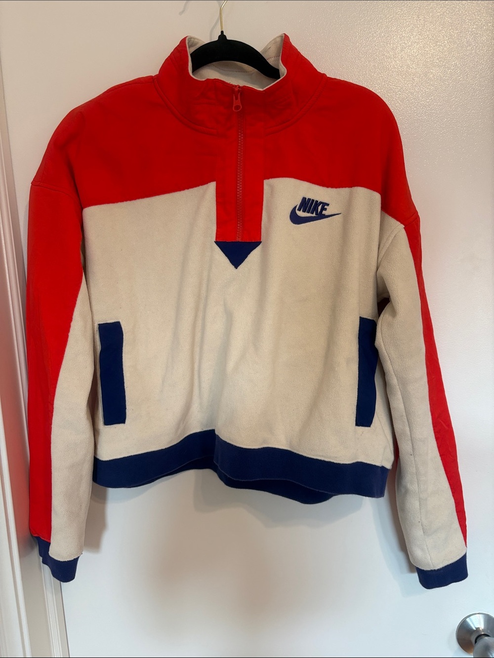 Nike Red, Cream & Navy Colorblock Fleece Half-Zip Pullover - Picture 1 of 5